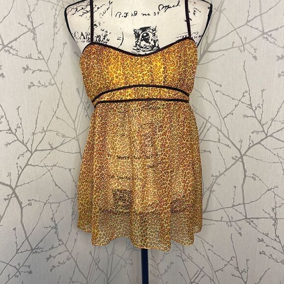 Victoria's Secret Very Sexy Cheetah Print Sheer‎ Babydoll, Size Large - Picture 1 of 4